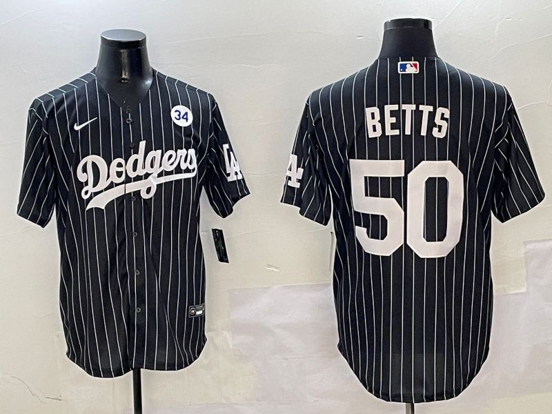 Men Los Angeles Dodgers #50 Betts Black Stripe Jointly Name 2025 Nike MLB Jersey style 5->los angeles dodgers->MLB Jersey